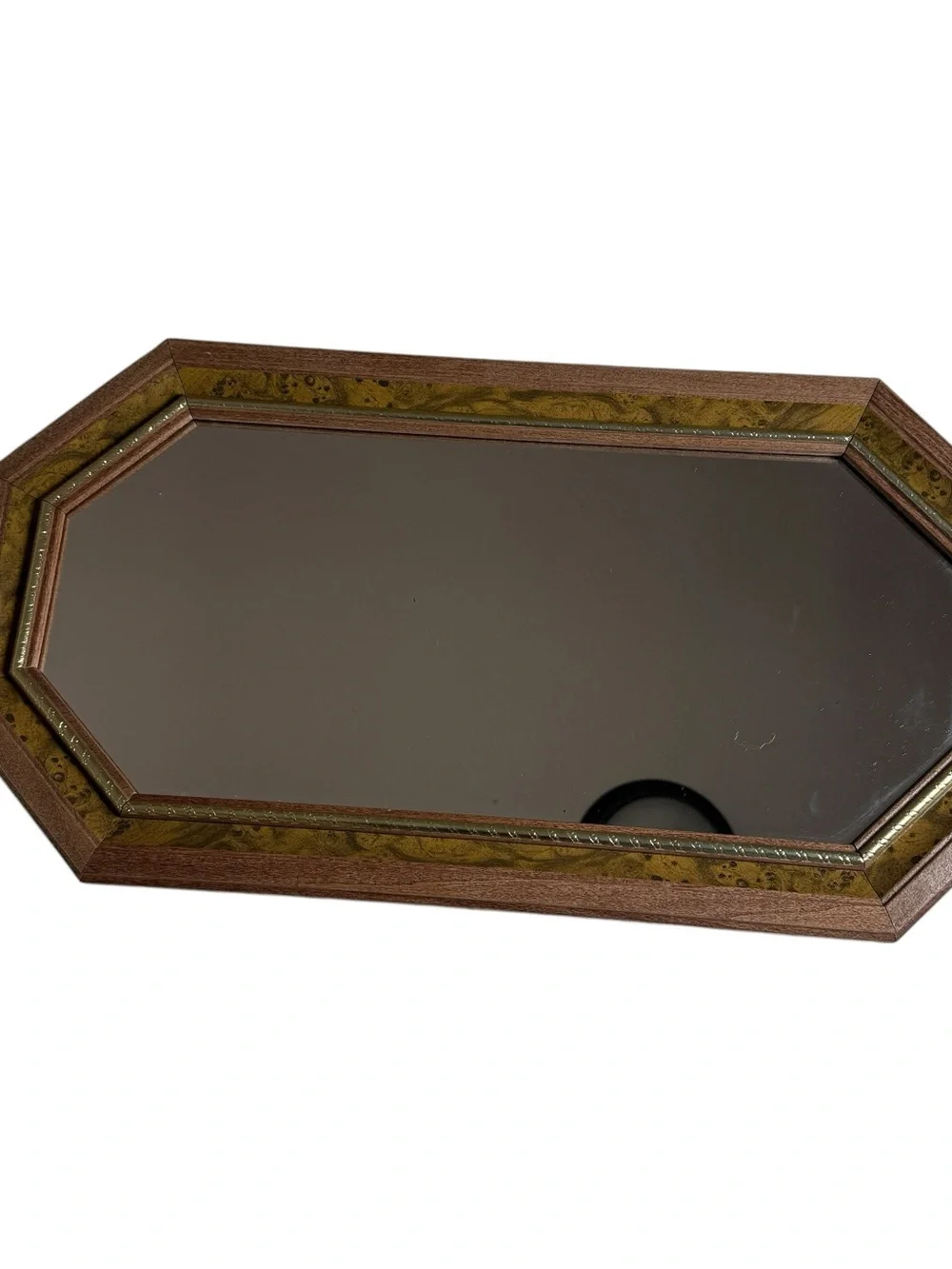 VTG Home Interiors Beveled Wall Mirror Octagon Wood Frame USA 80s Gallery MCM